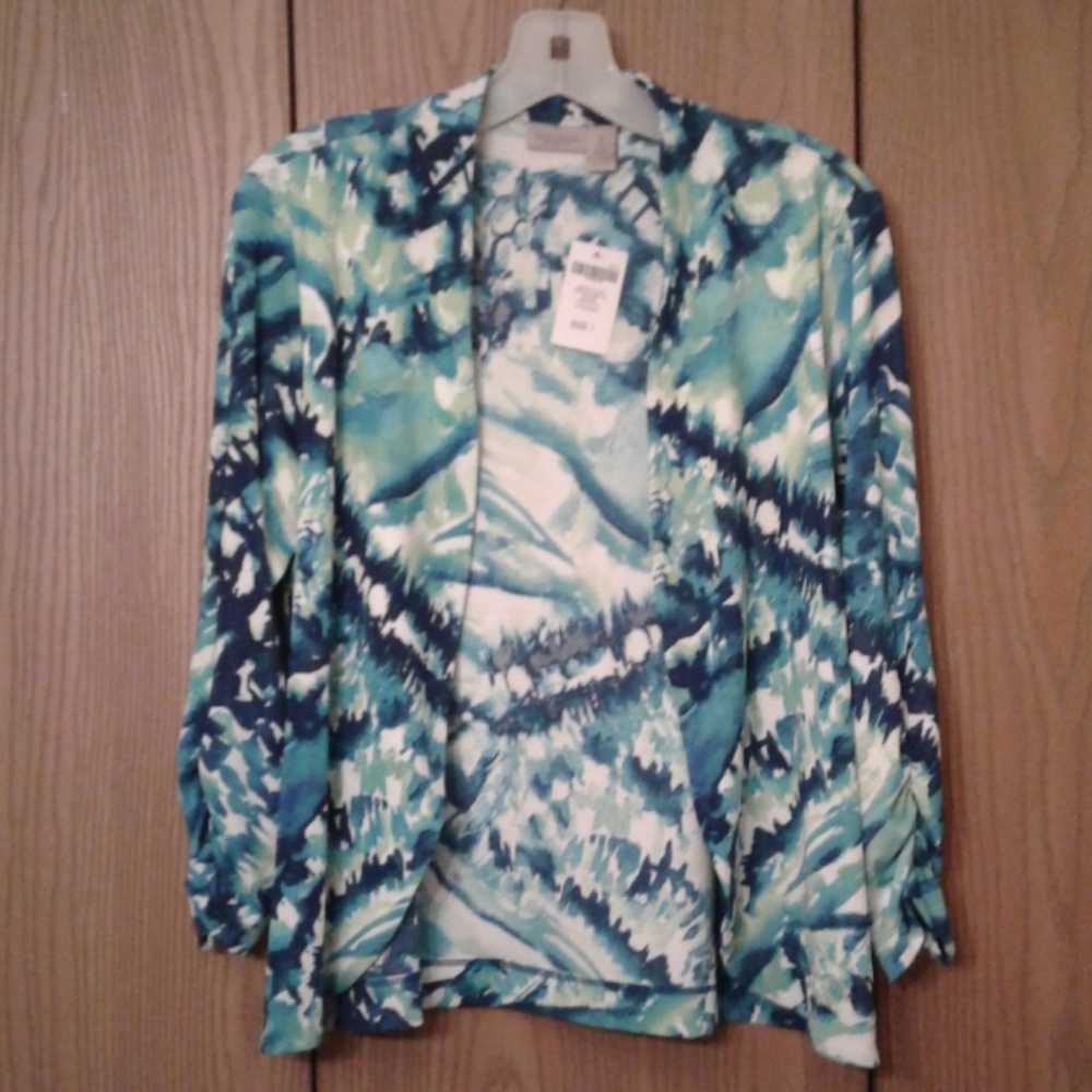 Chico's Abstract Blues Monique Shired 3/4 Jacket